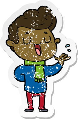 Bir insan tarafından çizilmiş mutlu bir çizgi film karakterinin sıkıntılı çıkartması.