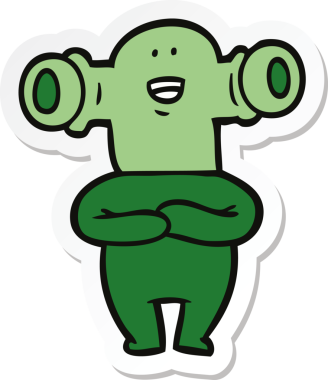 Bir insan tarafından çizilmiş dost canlısı bir uzaylı çizgi film çıkartması.