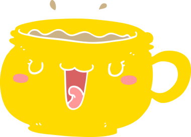 Sevimli düz renkli çizgi film kahve fincanı bir insan tarafından çizilmiş.