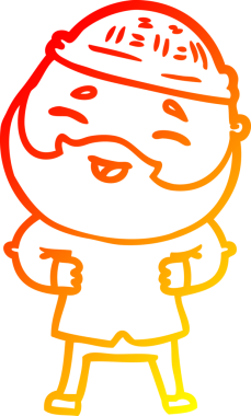 Bir insan tarafından çizilmiş mutlu sakallı bir adamın çizgi çizimi.