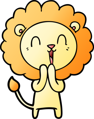 Bir insan tarafından çizilmiş gülen aslan çizgi filmi.