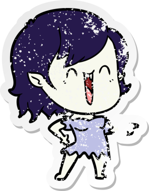 Bir insan tarafından çizilmiş mutlu vampir kız çizgi filminin kederli çıkartması.