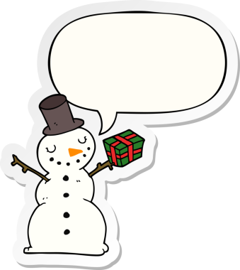 Bir insan tarafından çizilmiş konuşma balonu çıkartmalı kardan adam.