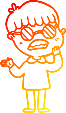 Bir insan tarafından çizilmiş gözlüklü, kafası karışmış bir çocuğun sıcak çizgi çizimi.