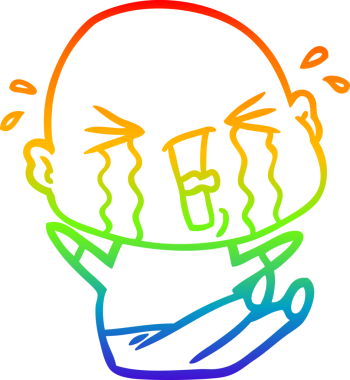 Bir insan tarafından çizilmiş ağlayan kel bir adamın çizgi çizimi.