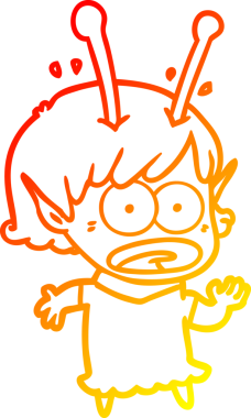 Bir çizgi film karakteri, bir insan tarafından çizilmiş bir uzaylı kız çizimi.