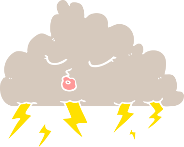 Bir insan tarafından çizilmiş düz renk çizgi film gökgürültüsü bulutu