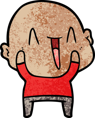 Bir insan tarafından çizilmiş mutlu, kel adam.