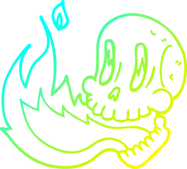 Bir insan tarafından çizilmiş alevli bir kafatası çizgi çizimi.