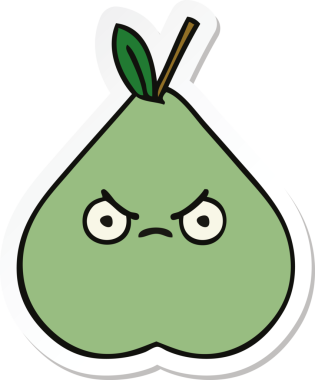 Bir insan tarafından çizilmiş şirin yeşil bir armut çıkartması.