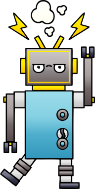 Arızalı bir robotun insan tarafından çizilmiş gölgeli karikatürü