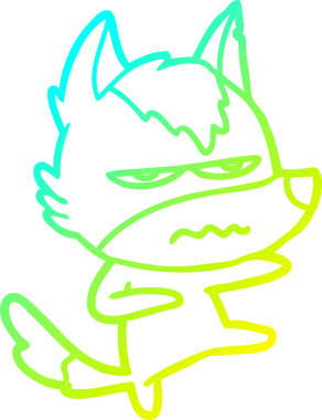 Bir insan tarafından çizilmiş, kızgın bir kurdun soğuk çizgi çizimi.