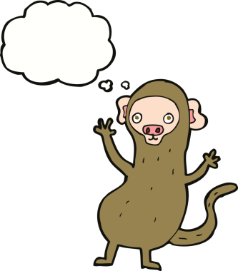 Bir insan tarafından çizilmiş düşünce baloncuklu çizgi maymun.