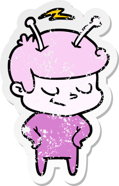 Bir insan tarafından çizilmiş dost canlısı bir uzay adamının sıkıntılı çıkartması.