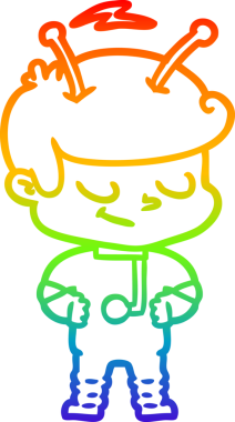 Gökkuşağı gradyan çizimi bir insan tarafından çizilmiş dost bir uzay adamının çizimi