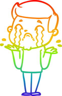 Gökkuşağı gradyan çizimi bir insan tarafından çizilmiş ağlayan bir karikatür adamı çiziyor.