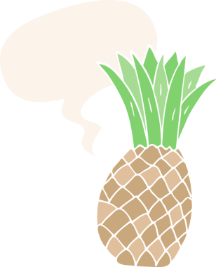 bir insan tarafından çizilmiş, konuşma baloncuklu çizgi film ananası.