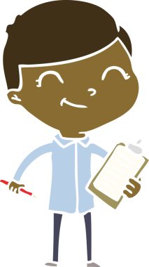 Bir insan tarafından çizilmiş düz renkli çizgi film çocuğu.