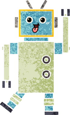 Bir insan tarafından çizilmiş bir robotun retro çizim tarzı karikatürü