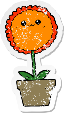 Bir insan tarafından çizilmiş karikatür çiçeğinin sıkıntılı çıkartması