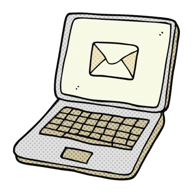 Bir insan tarafından çizilmiş mesaj sembollü el yazısıyla çizilmiş dizüstü bilgisayar.