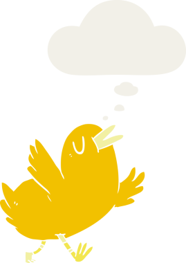 insan tarafından çizilmiş düşünce baloncuğu ile çizgi film mutlu kuş