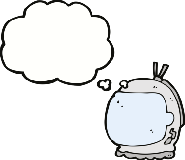 Bir insan tarafından çizilmiş düşünce baloncuklu astronot kaskı.