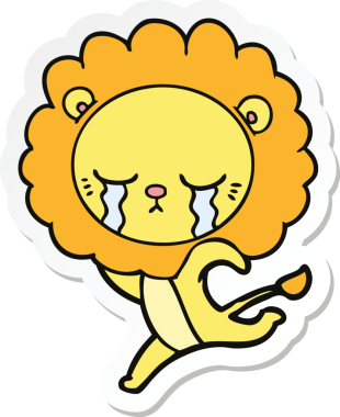 Bir insan tarafından çizilmiş ağlayan çizgi film aslanının çıkartması.