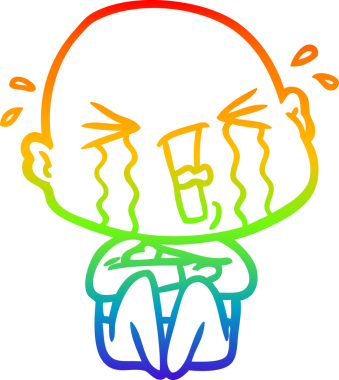 Bir insan tarafından çizilmiş ağlayan kel bir adamın çizgi çizimi.