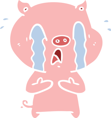 Ağlayan domuz düz renkli çizgi film bir insan tarafından çizildi.