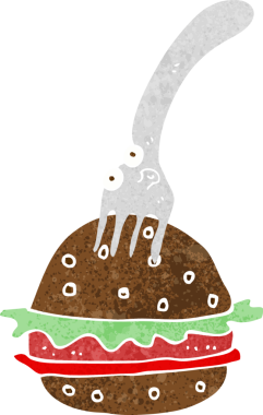 Bir insan tarafından çizilmiş çatal ve hamburger.