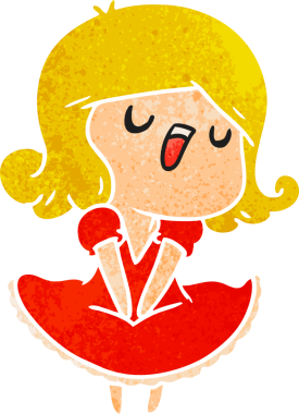 Bir insan tarafından çizilmiş sevimli bir kawai kızının eski çizgi film çizimi.