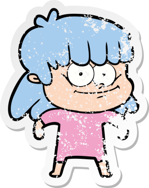 Bir insan tarafından çizilmiş gülümseyen bir karikatür çıkartması.