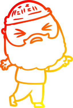 Bir insan tarafından çizilmiş sakallı bir çizgi film karakteri.