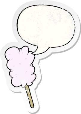 Çizgi film çubuğunda diş ipi ve konuşma balonu bir insan tarafından çizilmiş sıkıntılı eski bir çıkartma