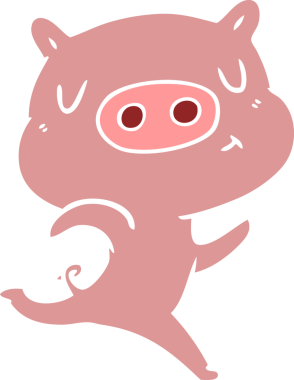 Düz renkli çizgi film içerikli domuz insan tarafından çizilmiş.