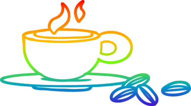 Gökkuşağı gradyan çizgisi bir insan tarafından çizilmiş güzel bir fincan kahvenin