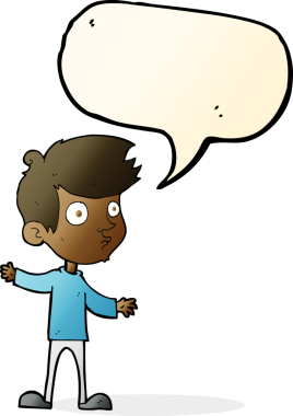 Bir insan tarafından çizilmiş konuşma balonu olan meraklı bir çocuk.