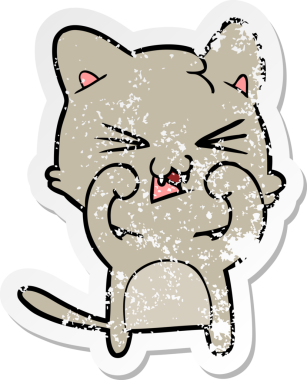 Bir insan tarafından çizilmiş bir karikatür tıslayan kedinin sıkıntılı çıkartması.