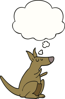 Bir insan tarafından çizilmiş düşünce baloncuklu karikatür kangurusu