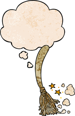 bir insan tarafından çizilmiş grunge desenli düşünce baloncuklu sihirli süpürge.