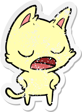 Bir insan tarafından çizilmiş konuşan kedi karikatürünün sıkıntılı çıkartması.