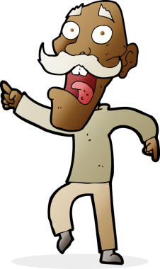 Çizgi film bir insan tarafından çizilmiş korkmuş yaşlı bir adam.