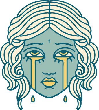 İkonik dövme stili. Bir insan tarafından çizilmiş ağlayan kadın yüzü.