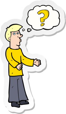 Bir insan tarafından çizilmiş soru soran bir karikatürcünün çıkartması.