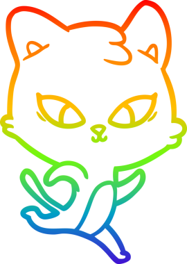 Gökkuşağı gradyan çizgisi bir insan tarafından çizilmiş şirin bir çizgi kedi çizimi