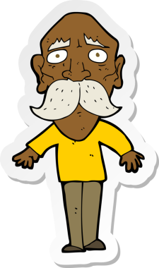 Bir insan tarafından çizilmiş üzgün, yaşlı bir adamın çıkartması.