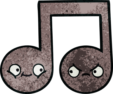 Bir insan tarafından çizilmiş müzikal notanın retro grunge desen karikatürü