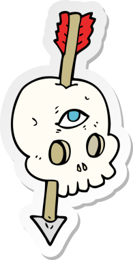 Bir insan tarafından çizilmiş beynine ok saplanmış sihirli bir kafatası çıkartması.