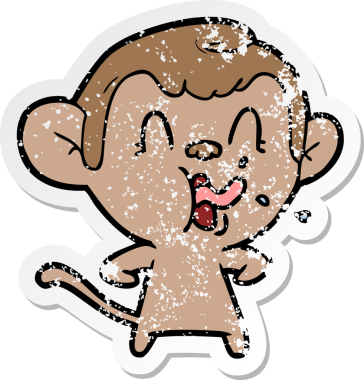 Bir insan tarafından çizilmiş çılgın bir çizgi maymunun sıkıntılı çıkartması.